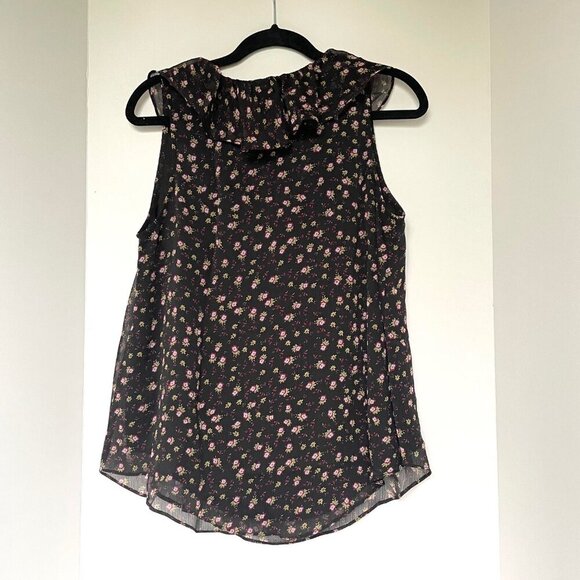 Rebecca Minkoff Floral Blouse Womens Small Black Sleeveless VNeck Ruffle Relaxed - Picture 3 of 9